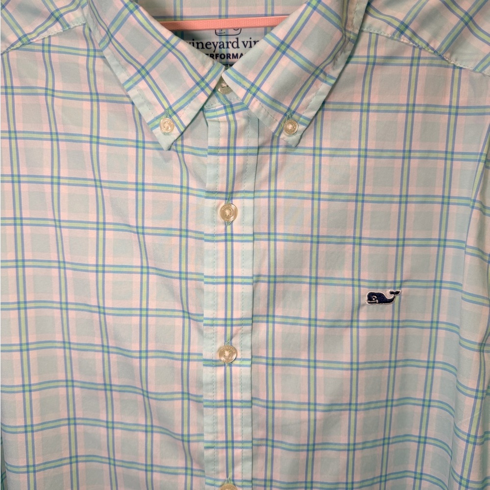 Vineyard Vines Performance Whale Shirt Men’s L Mint Plaid Button Down - Picture 9 of 9